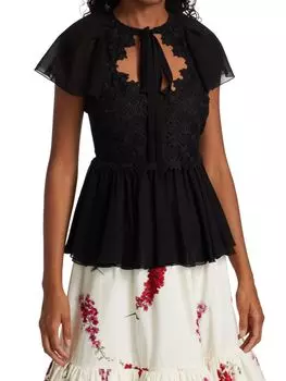 Блуза Giambattista Valli с цветочной вышивкой, черный