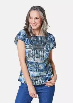 Блуза GOLDNER, цвет jeansblau/gemustert