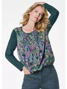 Блуза GOLDNER nshirt, цвет dunkelgrn/gemustert