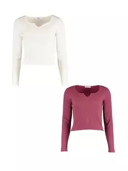 Блуза Hailys Shirt 2er Set Figurbetont Rippoptik Langarm, цвет wei-rosa