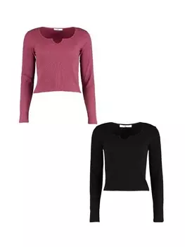 Блуза Hailys Shirt 2er-Set Figurbetont Rippoptik Langarm, цвет Schwarz-Rot