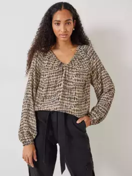 Блуза HUSH Elise V-Neck Abstract Print, цвет neutral/black