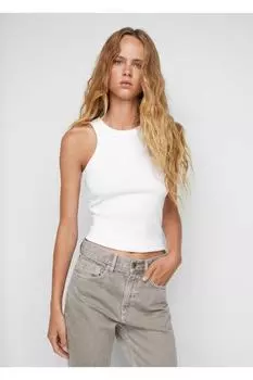 Блуза из хлопка резиновой вязки Mango, белый