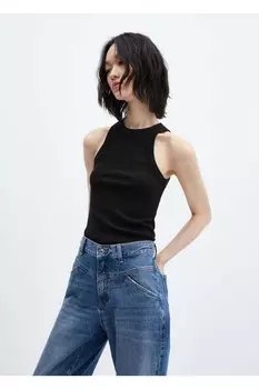 Блуза из хлопка резиновой вязки Mango, черный