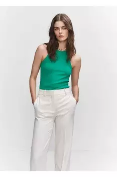 Блуза из хлопка резиновой вязки Mango, зеленый