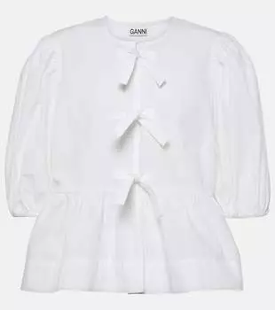 Блуза из хлопкового поплина с бантиком Ganni, Bright White