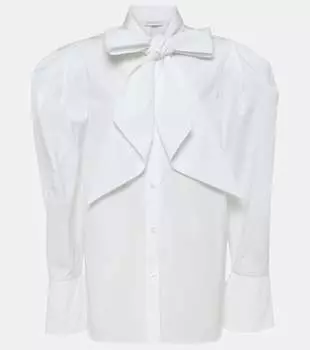Блуза из хлопкового поплина с завязками на воротнике Nina Ricci, белый