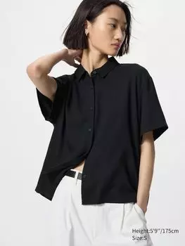 Блуза из искусственного шелка с коротким рукавом Uniqlo, цвет 09 черный