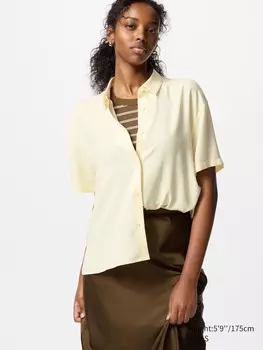Блуза из искусственного шелка с коротким рукавом Uniqlo, цвет 41 желтый