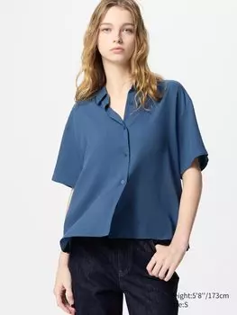 Блуза из искусственного шелка с коротким рукавом Uniqlo, цвет 66 синий