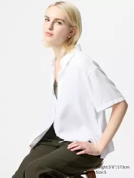 Блуза из искусственного шелка с короткими рукавами Uniqlo, цвет 00 белый