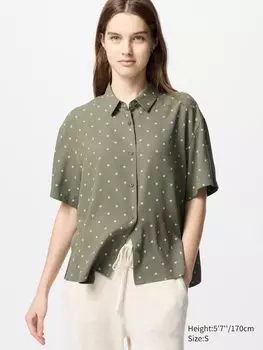 Блуза из искусственного шелка с принтом, короткий рукав Uniqlo, цвет 56