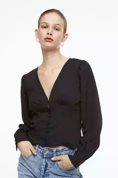 Блуза из крепа на пуговицах спереди H&M, черный