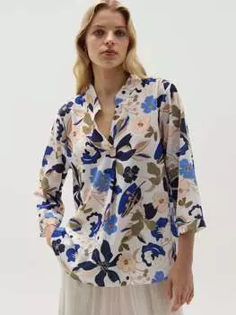 Блуза из крепа с цветочным принтом Hybrid, цвет white/blue