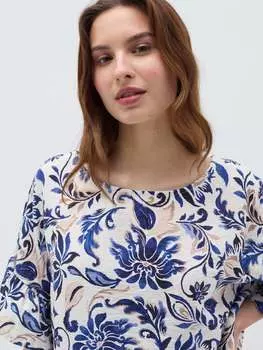 Блуза из крепа с цветочным принтом Hybrid, цвет white/blue