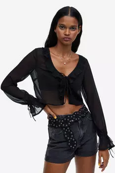 Блуза из крепа с оборками H&M, черный
