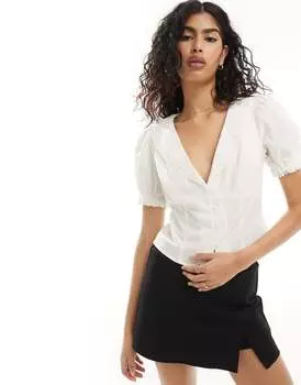 Блуза из льняного микса с вышивкой ASOS DESIGN цвета слоновой кости