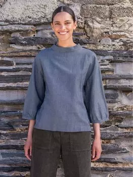 Блуза из льняной саржи Celtic & Co. с воротником-воронкой, индиго