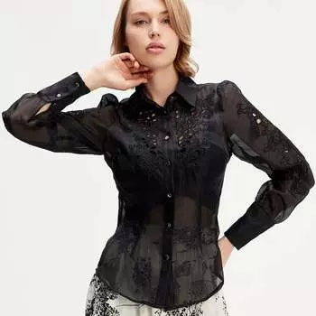 Блуза из органзы с вышивкой Smart And Joy, черный