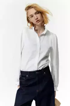 Блуза из оксфордского хлопка с оборками H&M, белый
