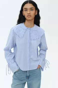 Блуза из поплина с английской вышивкой H&M, голубой