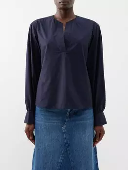 Блуза из поплина с v-образным вырезом FRAME, синий