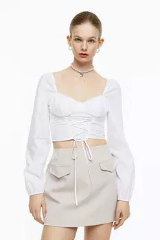 Блуза из поплина со шнуровкой H&M, белый