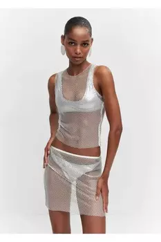 Блуза из сетчатой ткани с кристаллами Mango, белый