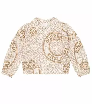 Блуза из смесового хлопка с логотипом Burberry Kids, бежевый