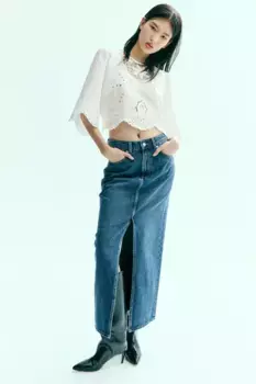 Блуза из смесового льна с вышивкой H&M, белый