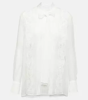 Блуза из смесового шелка с кружевной отделкой Dolce&Gabbana, белый