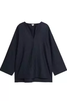 Блуза из смесовой шерсти в тонкую полоску H&M, синий