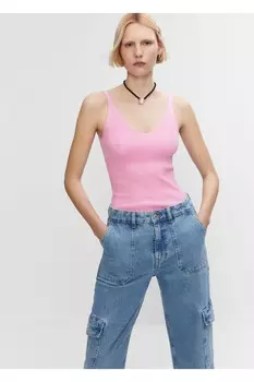 Блуза из трикотажа с V-образным вырезом Mango, розовый