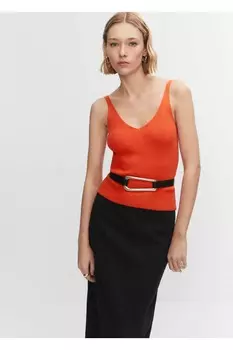 Блуза из трикотажа с V-образным вырезом Mango, красный