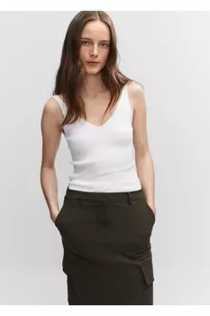 Блуза из трикотажа с V-образным вырезом Mango, экрю