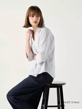Блуза из вискозы, рукав 3/4 Uniqlo, серый