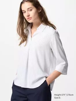 Блуза из вискозы, рукав 3/4 Uniqlo, цвет 01 белый