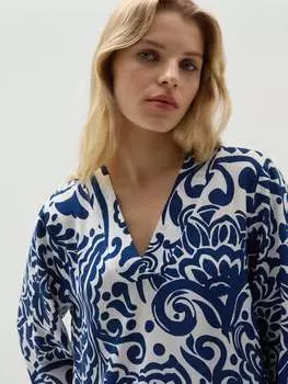 Блуза из вискозы с цветочным принтом и V-образным вырезом Hybrid, цвет white/blue