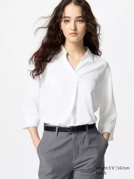 Блуза из вискозы с воротником-стойкой рукав 3/4 Uniqlo, цвет 00 белый