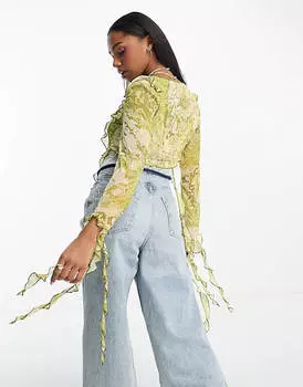 Блуза из змеиной кожи с оборками и завязками спереди Bershka