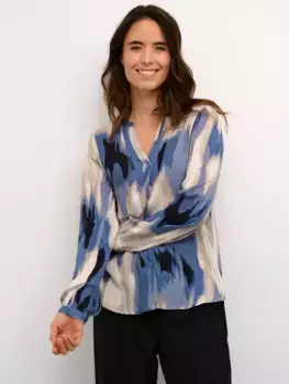 Блуза KAFFE KAFFE Beathe Notch Neck, цвет blue/abstract/print