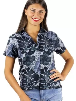 Блуза King Kameha Green Purple Flower, черный