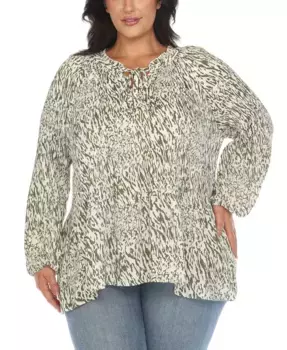 Блуза крестьянского кроя с принтом больших размеров White Mark, зеленый