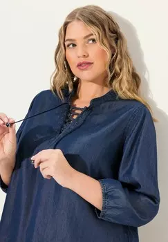 Блуза LACE UP 3/4 SLEEVE Ulla Popken, темно-синий деним