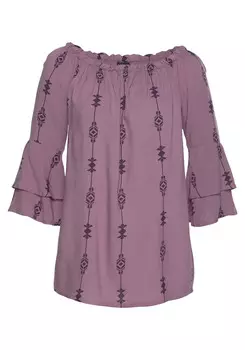 Блуза LASCANA Carmen, цвет lila-bedruckt