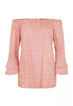 Блуза LASCANA Carmen, цвет sand-dunkelrot-bedruckt