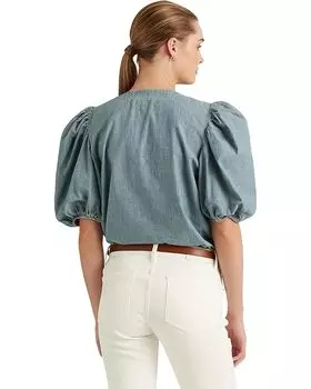 Блуза LAUREN Ralph Lauren Chambray Puff-Sleeve Blouse, цвет Riviera Wash