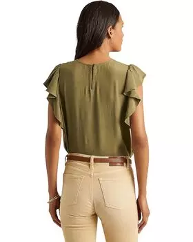 Блуза LAUREN Ralph Lauren Crepe Flutter-Sleeve Blouse, цвет Olive Fern