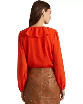 Блуза LAUREN Ralph Lauren Crinkle Georgette Blouse, цвет Vivid Tangerine