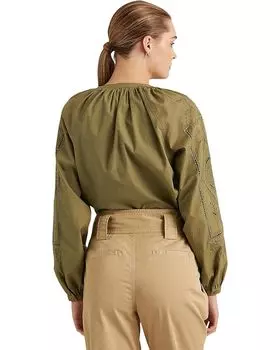 Блуза LAUREN Ralph Lauren Eyelet Cotton Broadcloth Blouse, цвет Olive Fern